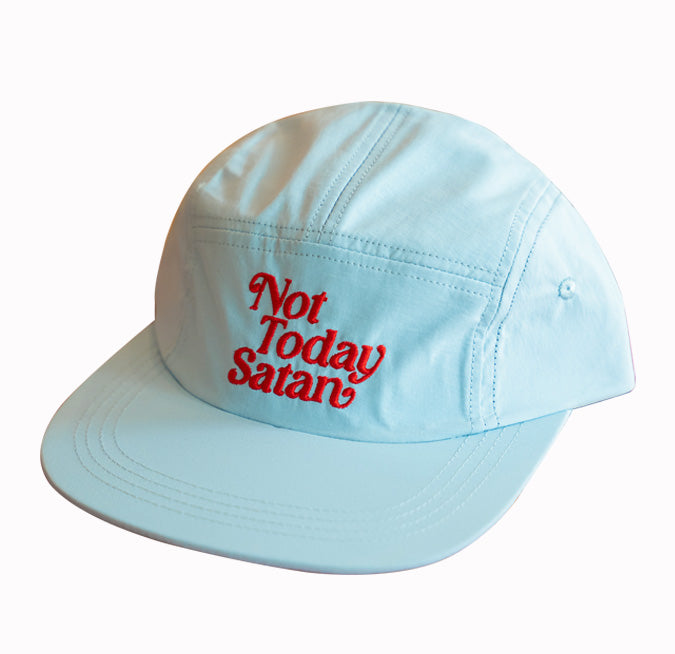 Not Today Satan 5 Panel Hat Light Blue / Red
