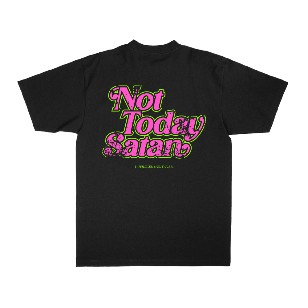 Not Today Satan T-Shirt Black/Pink & Green
