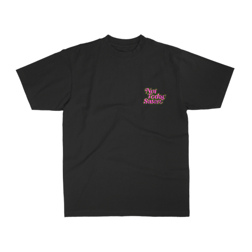 Not Today Satan T-Shirt Black/Pink & Green