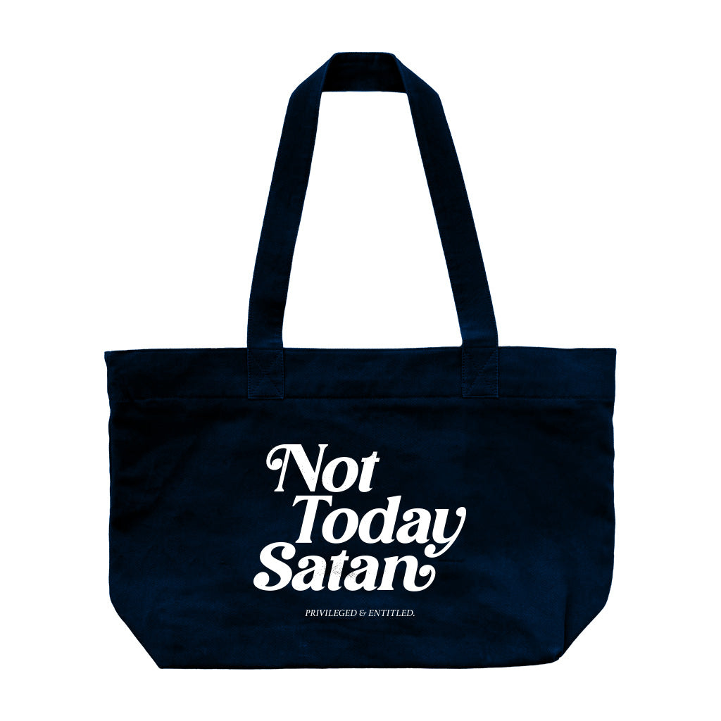 Not Today Satan Navy Tote Bag