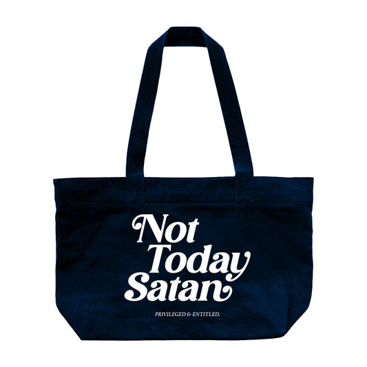 Not Today Satan Navy Tote Bag