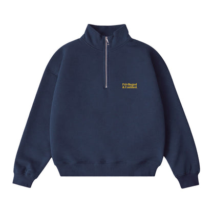 Privileged & Entitled Quarter Zip Jacket - Navy Blue
