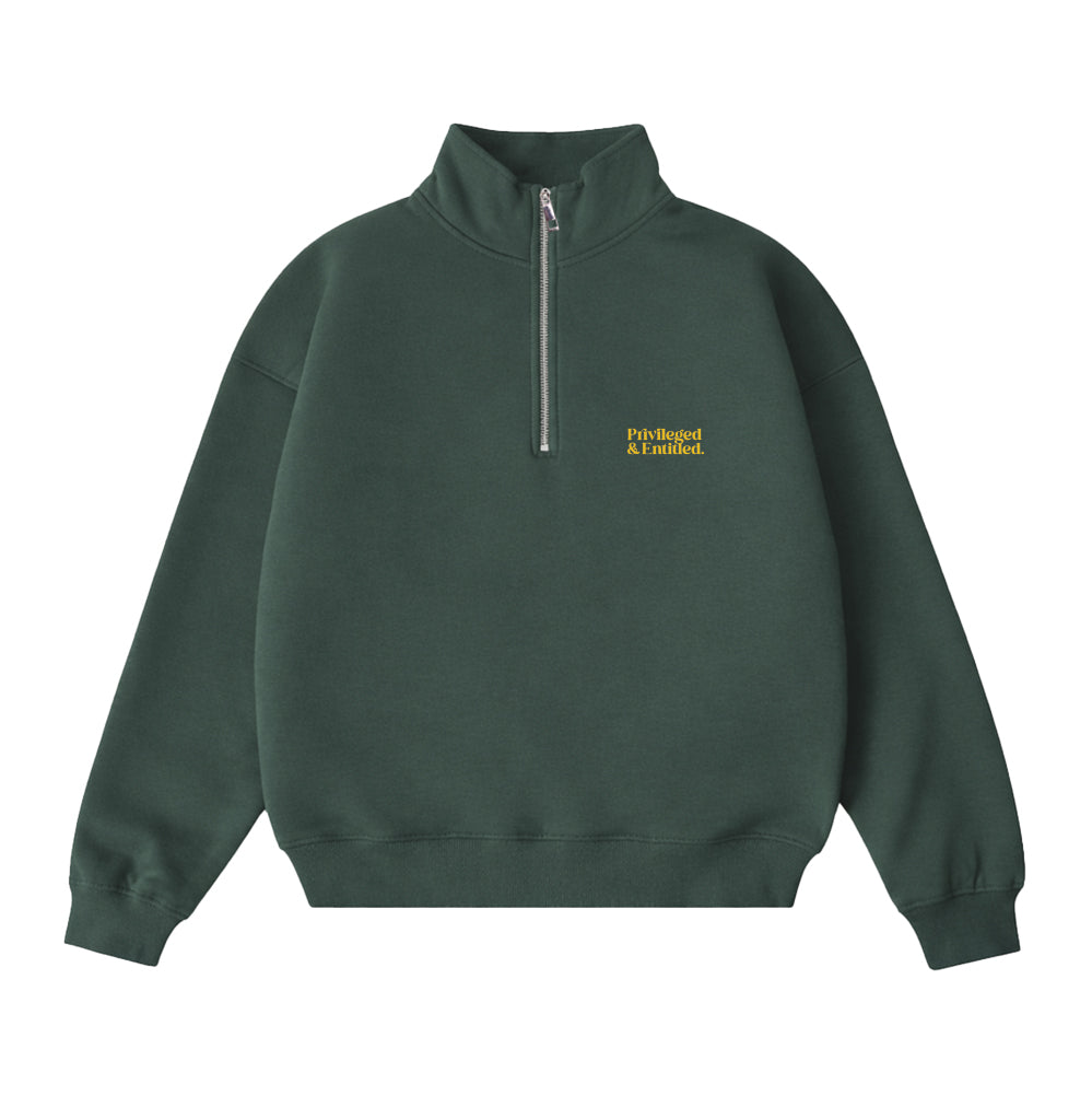 Privileged & Entitled Quarter Zip Jacket - Dark Green