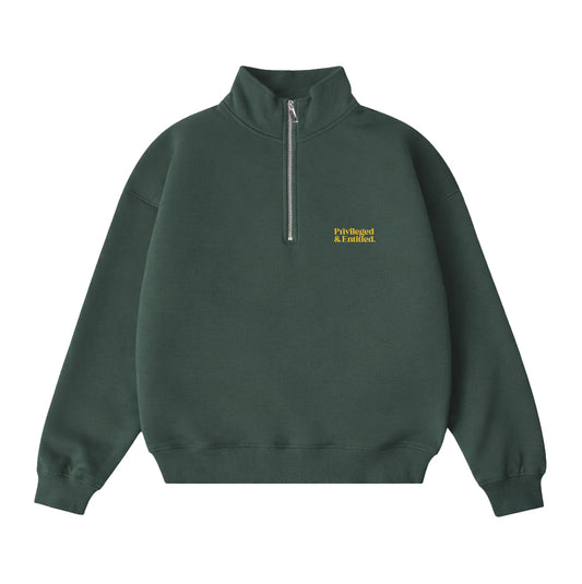 Privileged & Entitled Quarter Zip Jacket - Dark Green